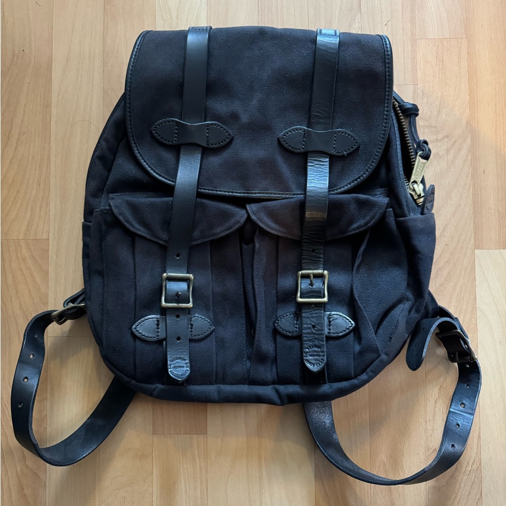 Filson Black Canvas Backpack with Leather Straps